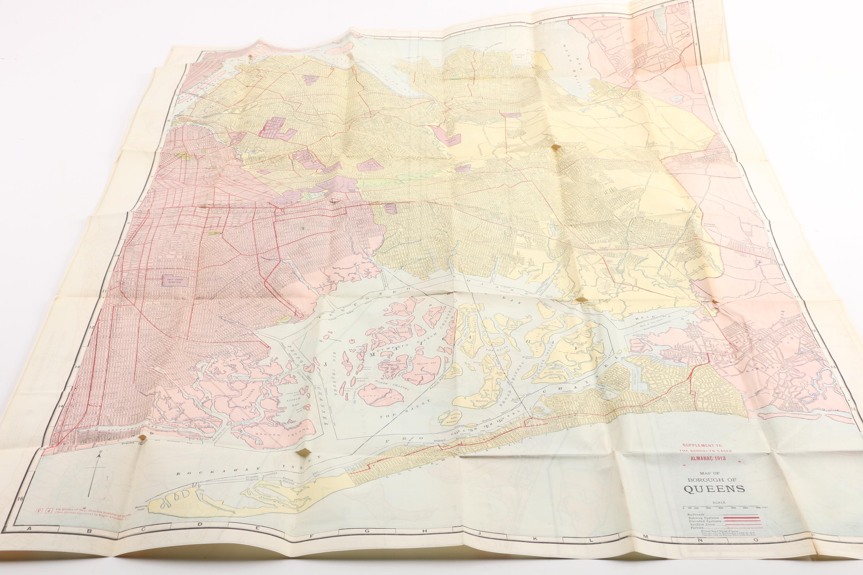 1913 "Brooklyn Daily Eagle Almanac" With Map of Queens, NY