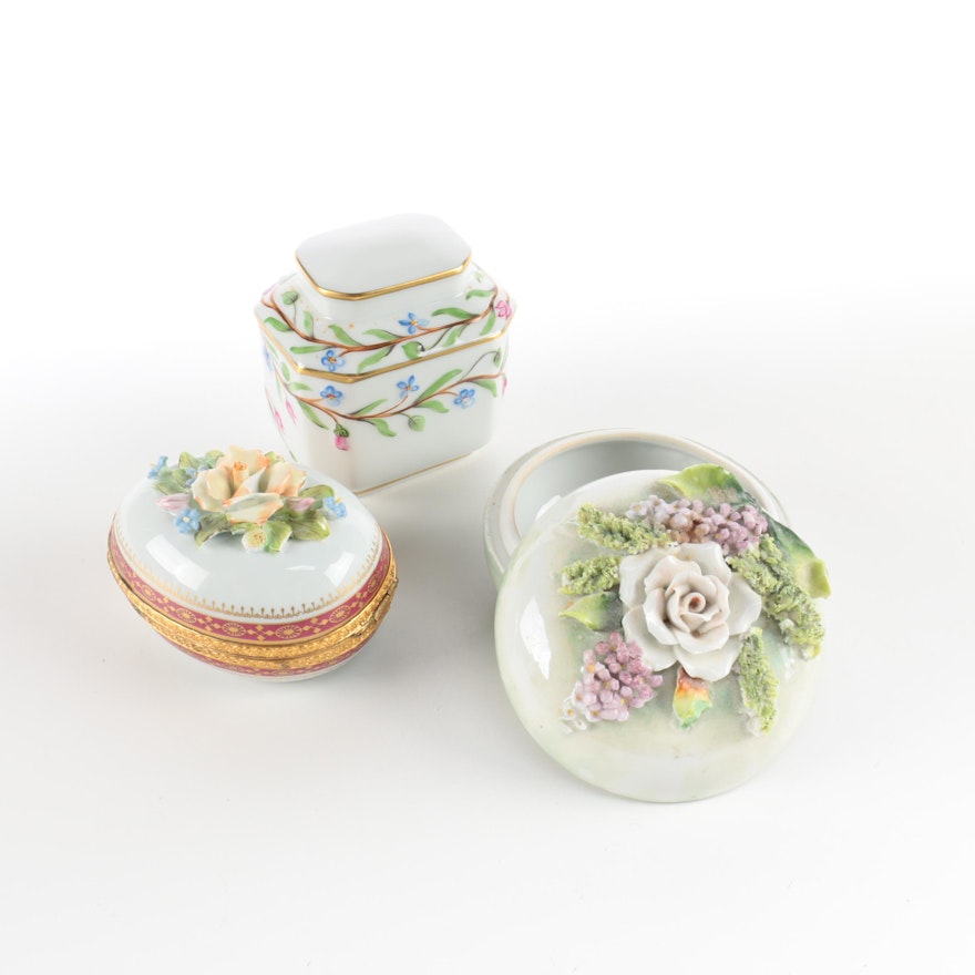 Vintage Herend, Italian, and German Porcelain Trinket Boxes