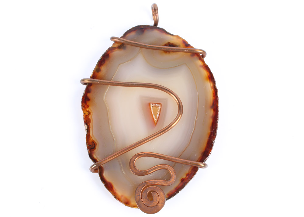 Copper, Stone, Agate, and Art Glass Necklace and Pendants