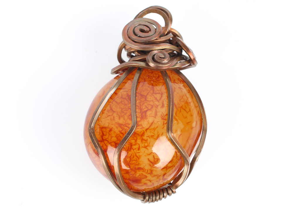 Copper, Stone, Agate, and Art Glass Necklace and Pendants