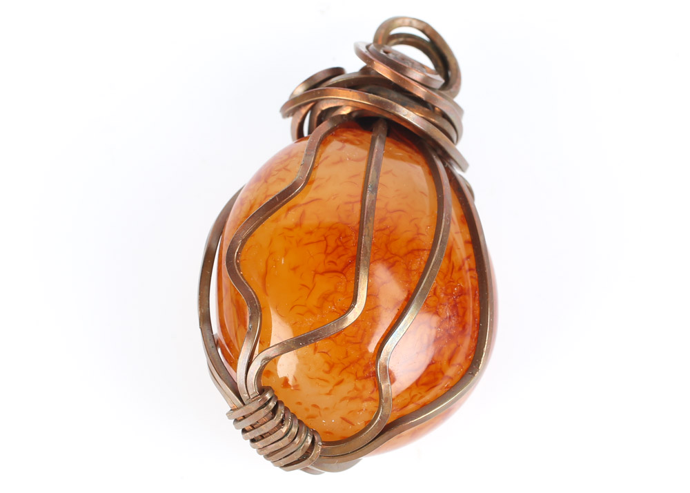 Copper, Stone, Agate, and Art Glass Necklace and Pendants