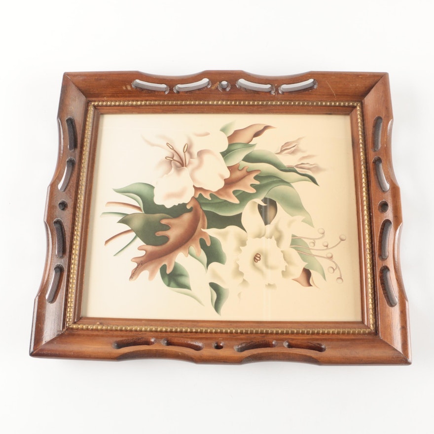 Vintage Turner Print of Flowers in Pierced Frame