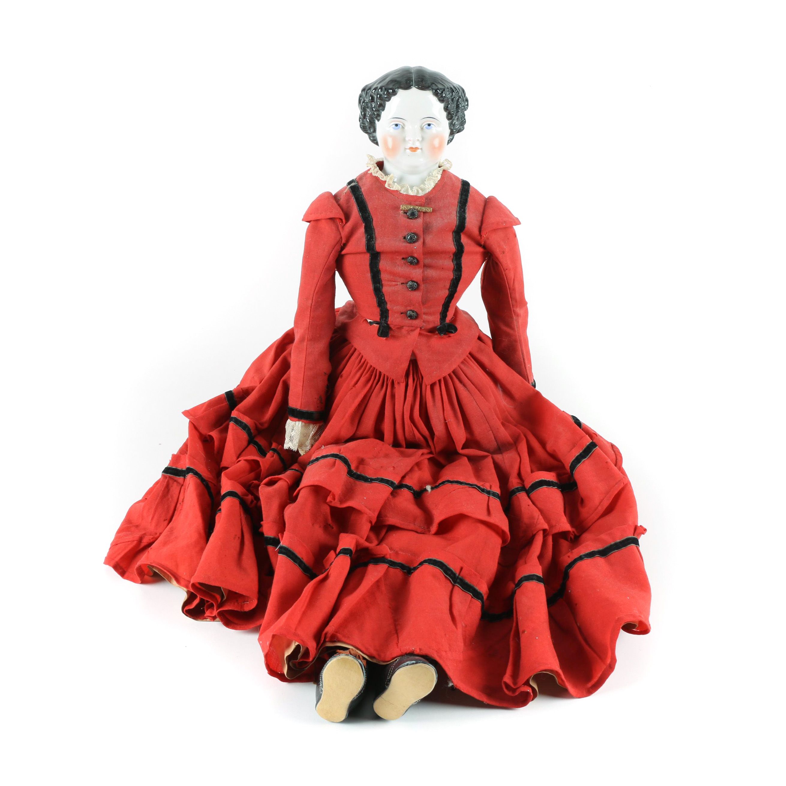 Antique China Head Doll with Cloth and Leather Body