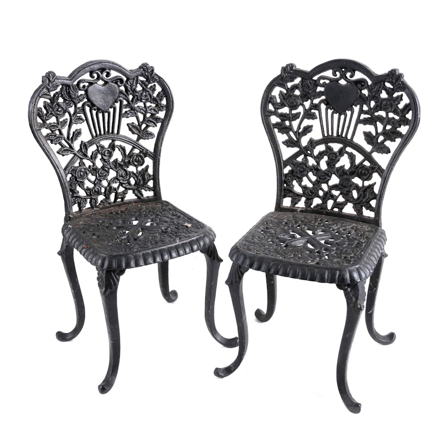 Pair of Diminutive Cast Iron Chairs