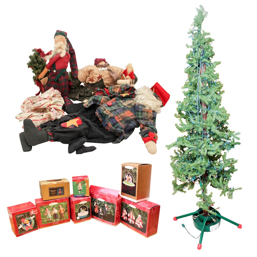 Vintage Style Christmas Tree, Primitive Plush Dolls and Keepsake Ornaments