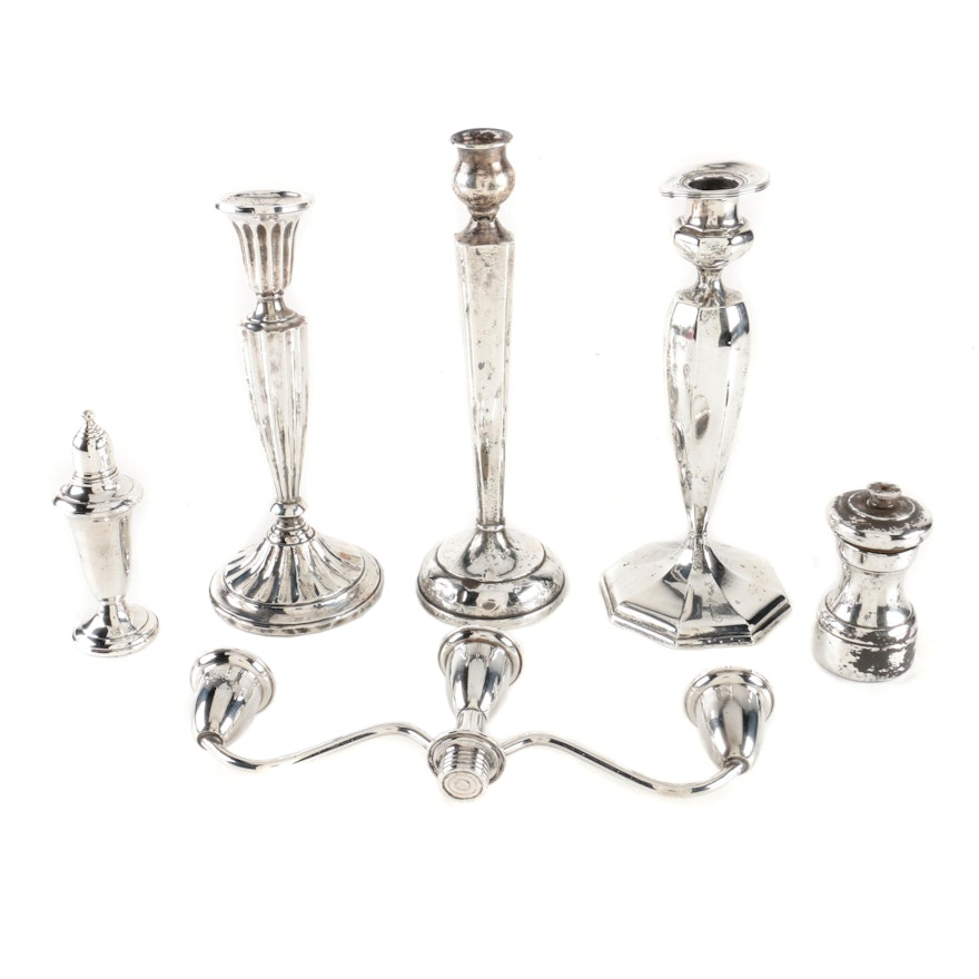 Weighted Sterling Silver Candleholders and Tableware