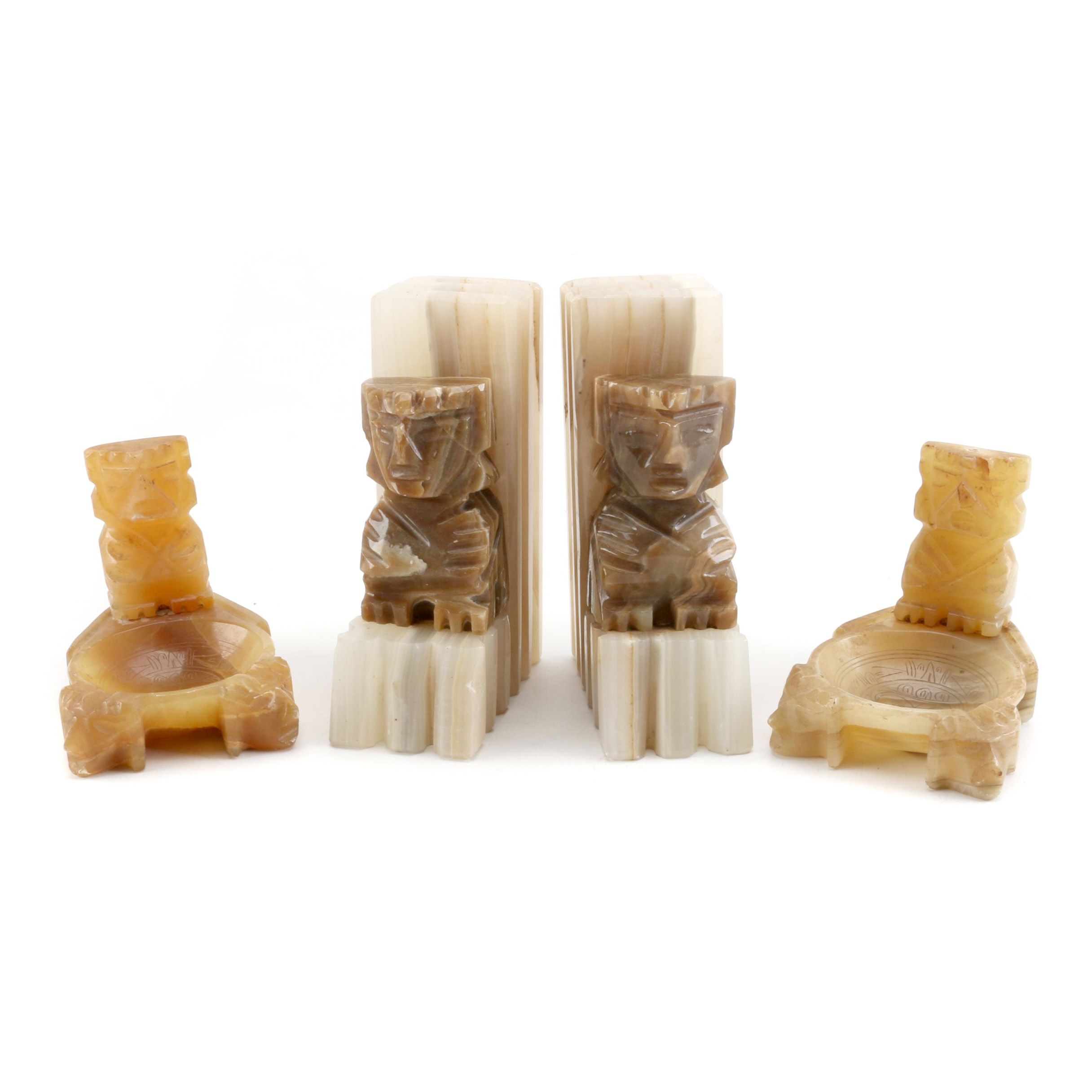 Calcite Bookends with Carved Features and More