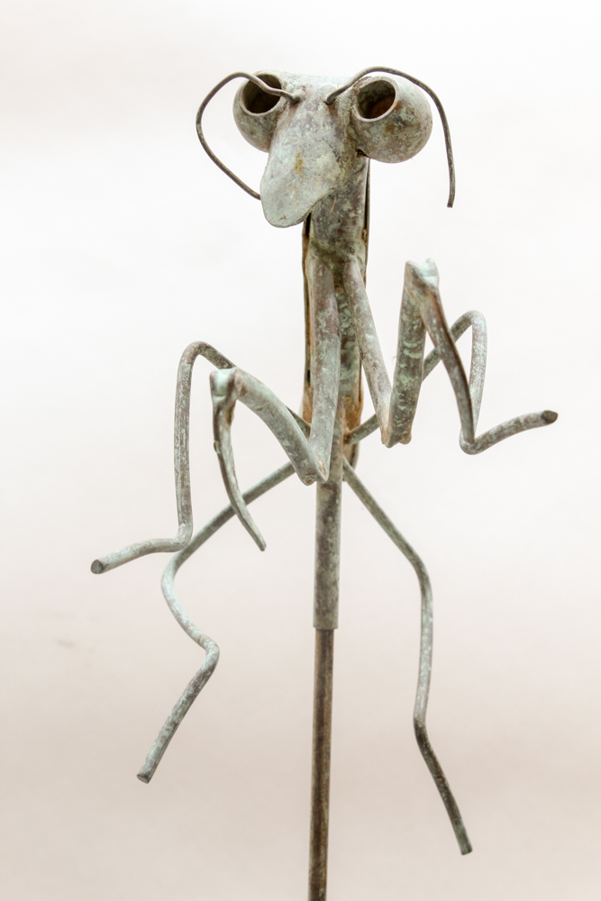 Ceramic Garden Stool with Metal Cricket Garden Stake Ornament