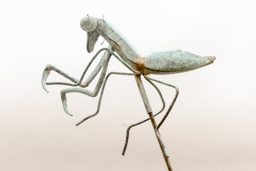 Ceramic Garden Stool with Metal Cricket Garden Stake Ornament