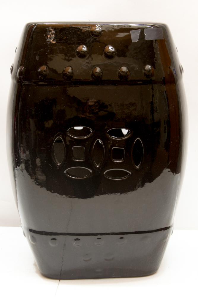 Ceramic Garden Stool with Metal Cricket Garden Stake Ornament