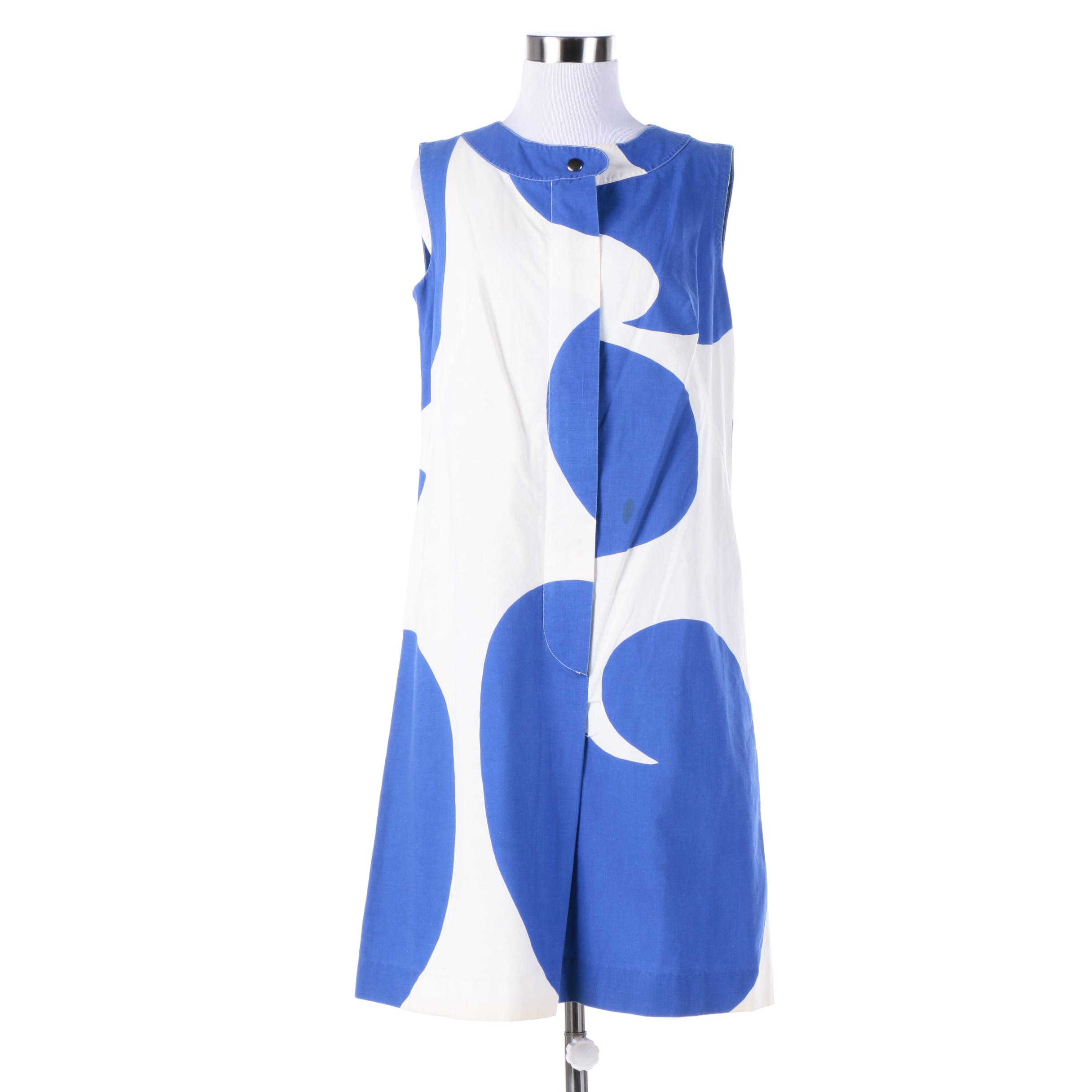 Vintage Marimekko Finland Blue and White Swirl Sleeveless Mod Dress