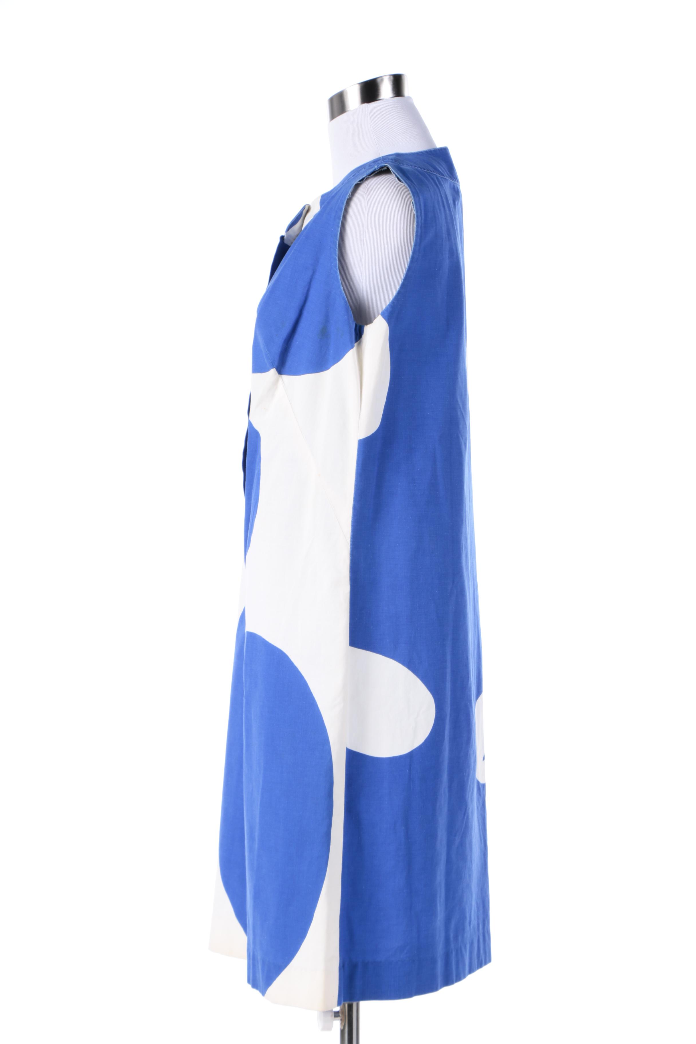 Vintage Marimekko Finland Blue and White Swirl Sleeveless Mod Dress