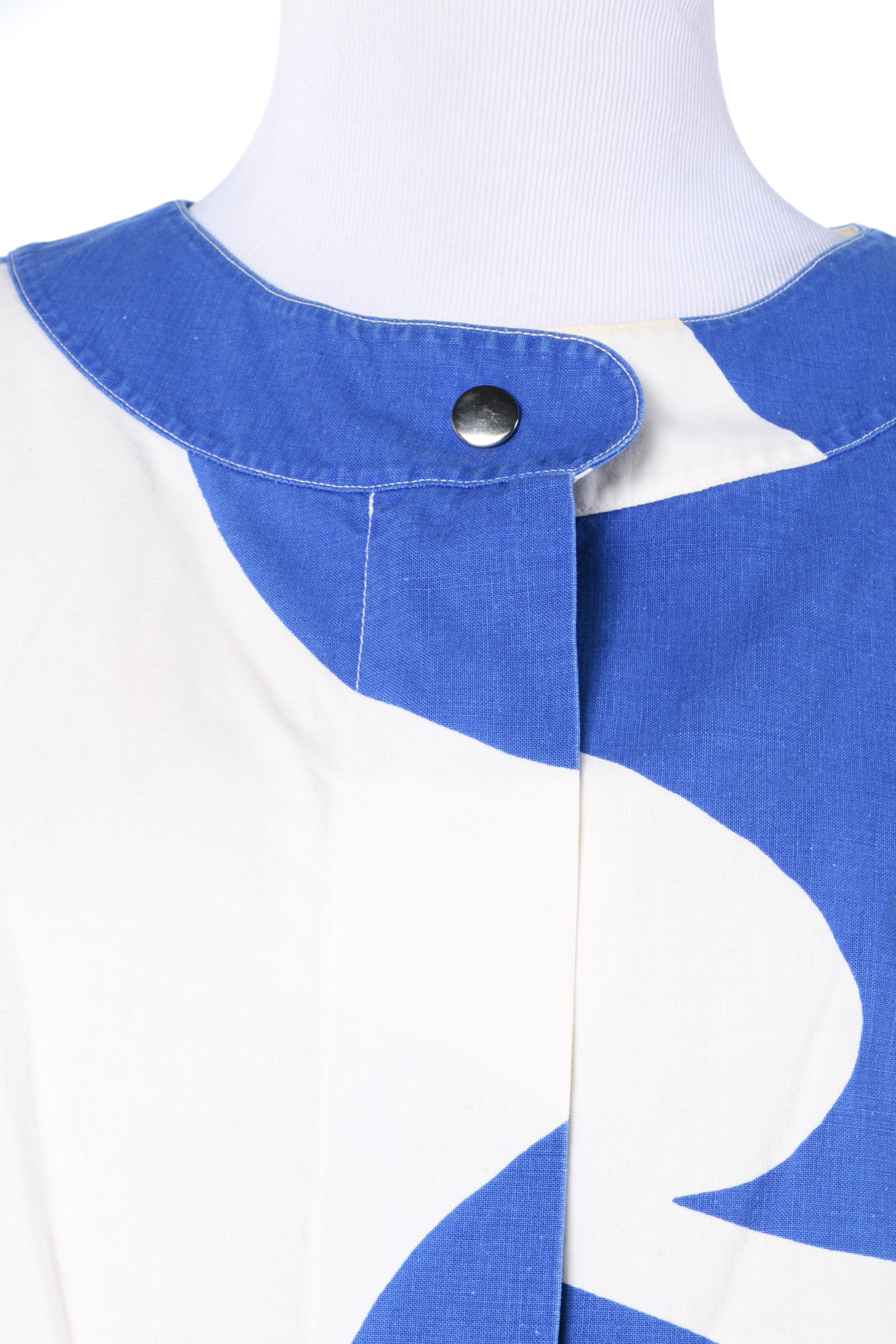 Vintage Marimekko Finland Blue and White Swirl Sleeveless Mod Dress