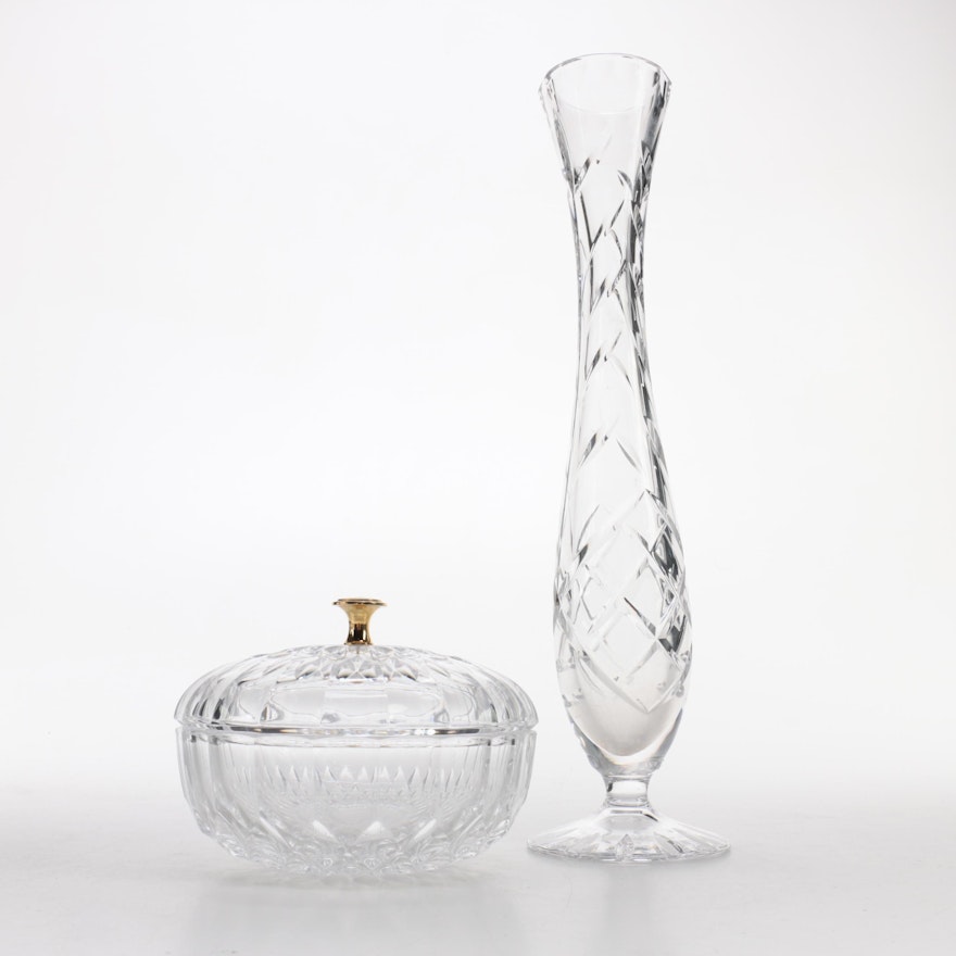 Val St. Lambert "Imperial" Crystal Covered Candy Dish with Waterford Style Vase