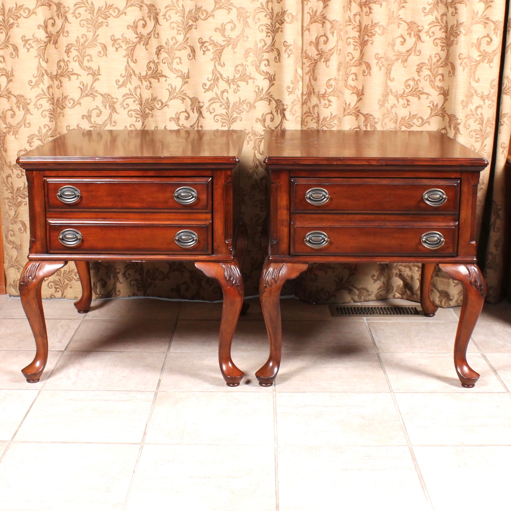 Pair of Chris Madden Wood Veneer Side Tables