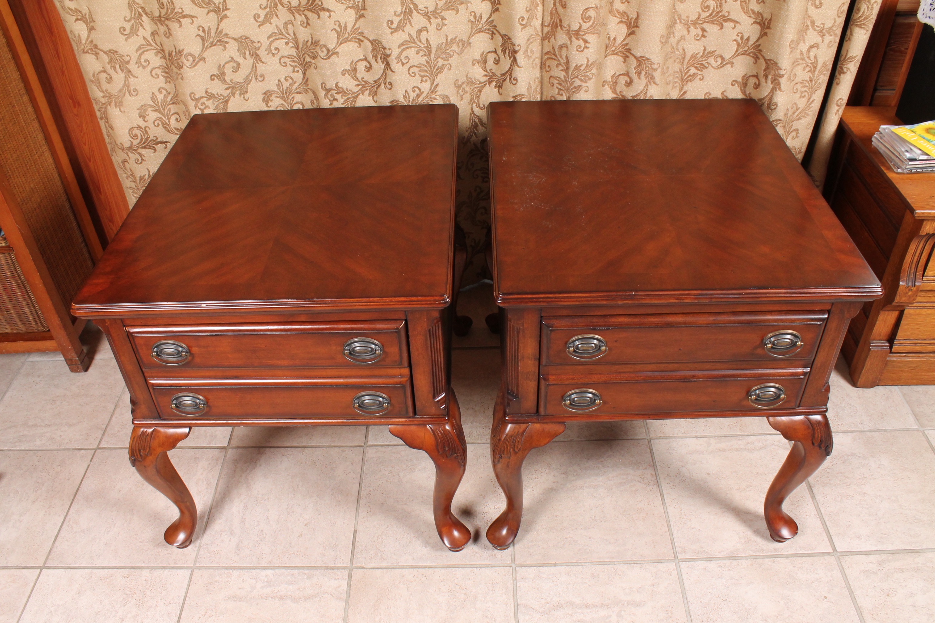 Pair of Chris Madden Wood Veneer Side Tables