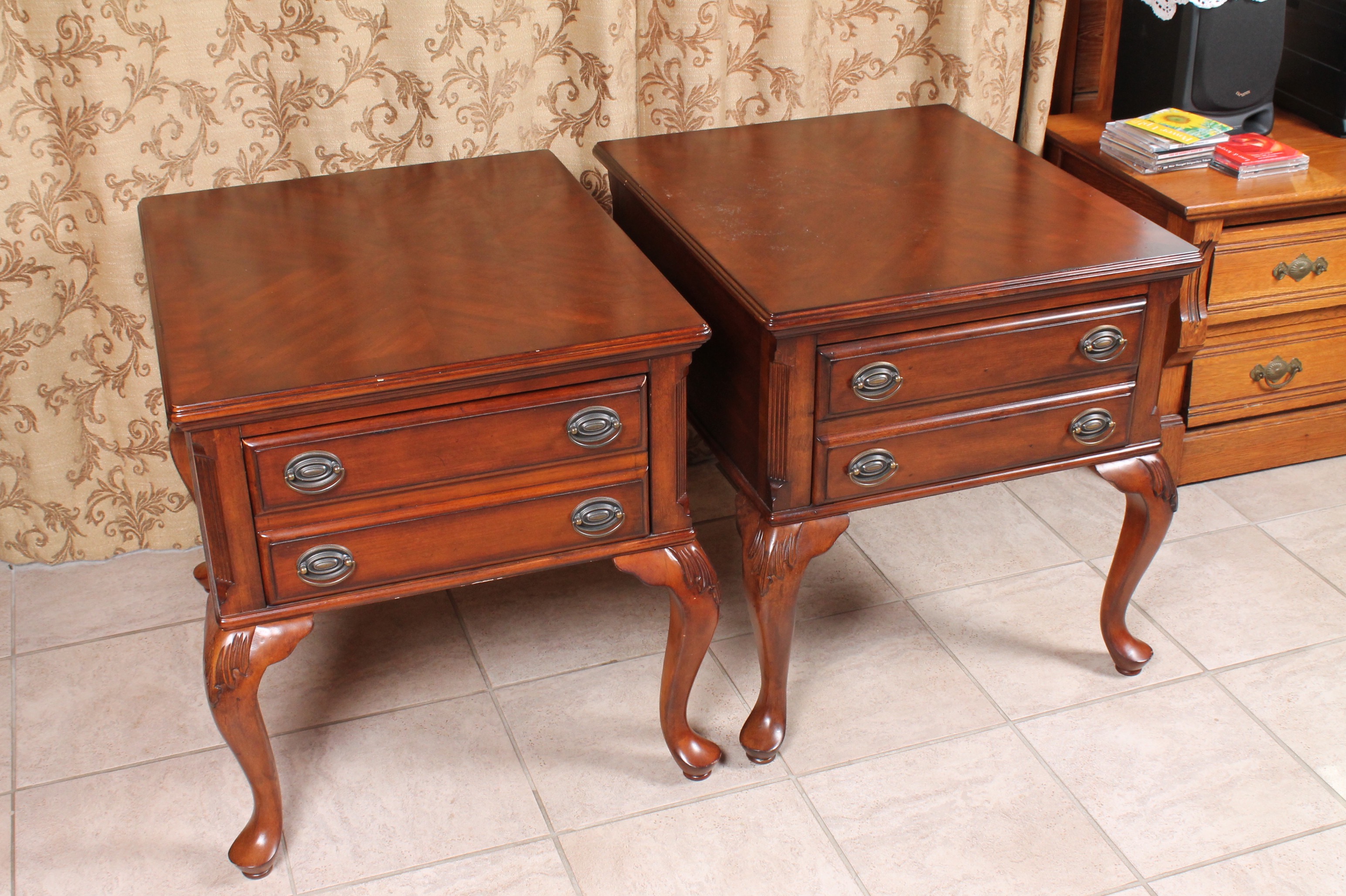Pair of Chris Madden Wood Veneer Side Tables