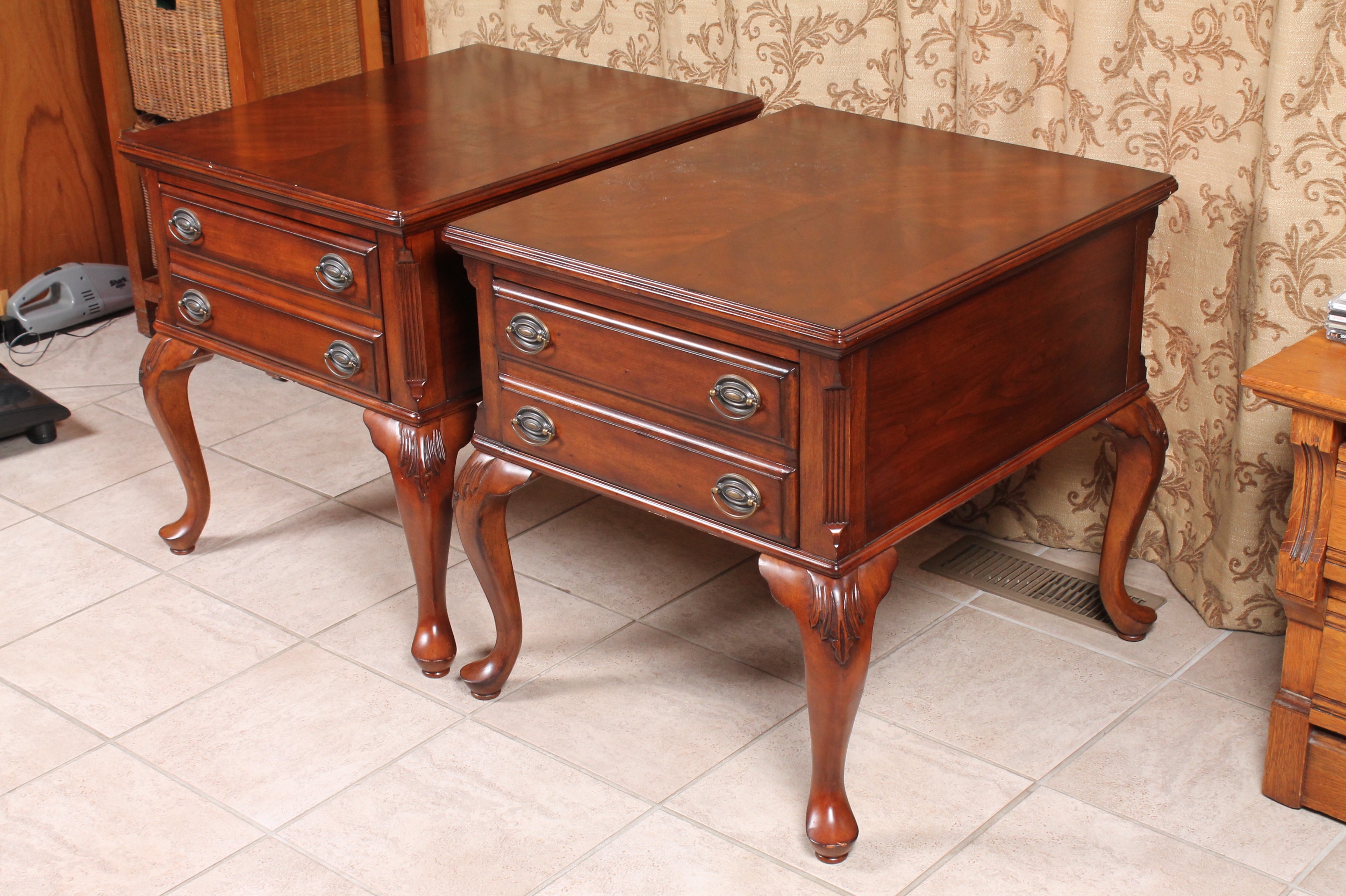Pair of Chris Madden Wood Veneer Side Tables