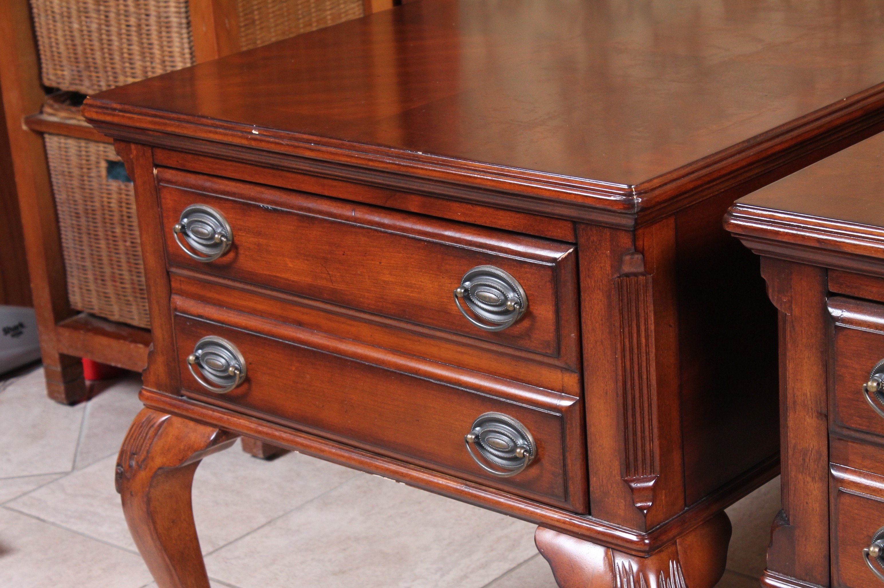 Pair of Chris Madden Wood Veneer Side Tables