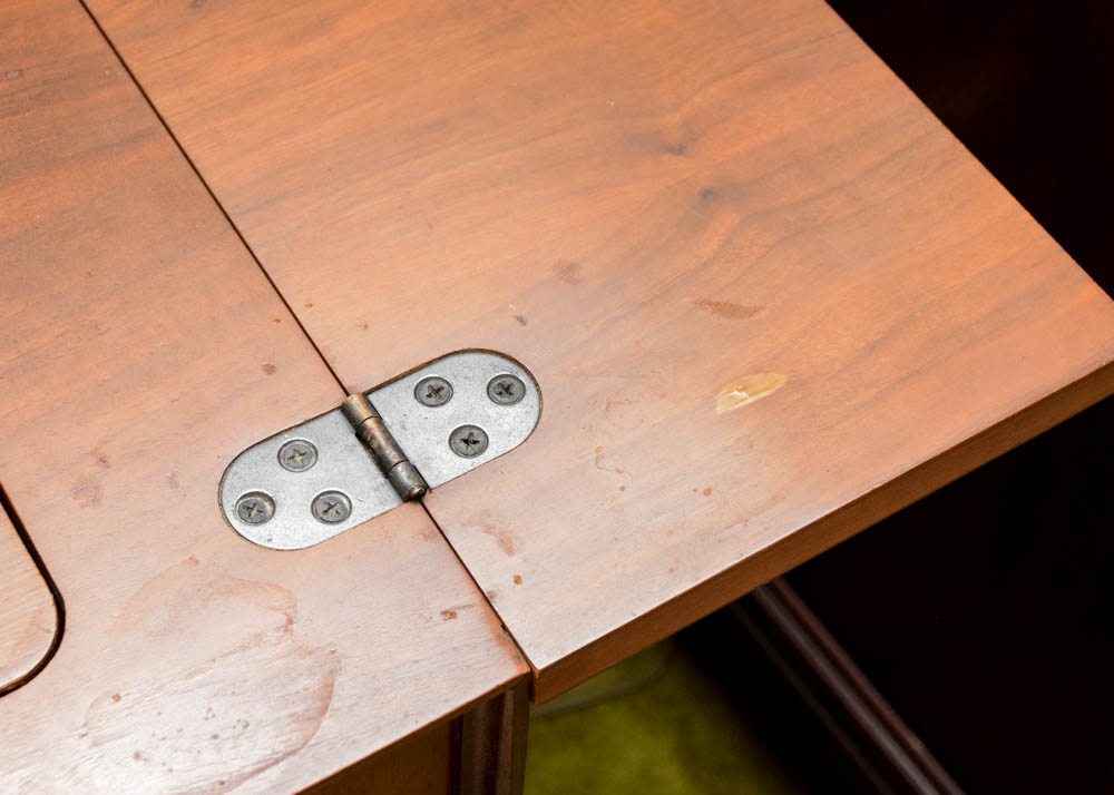 Mid Century Modern Sewing Cabinet, Stool, and Singer Sewing Machine