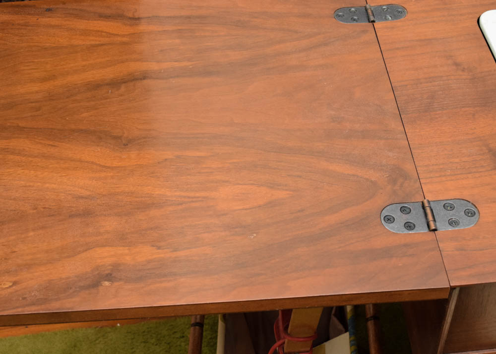 Mid Century Modern Sewing Cabinet, Stool, and Singer Sewing Machine