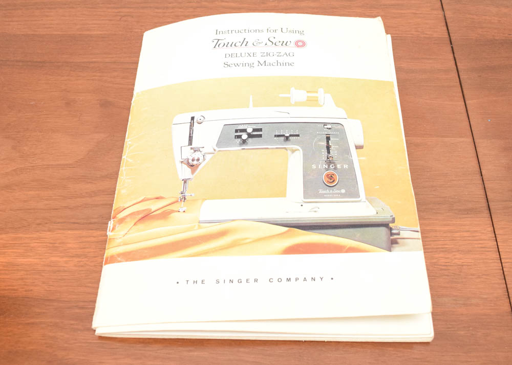 Mid Century Modern Sewing Cabinet, Stool, and Singer Sewing Machine