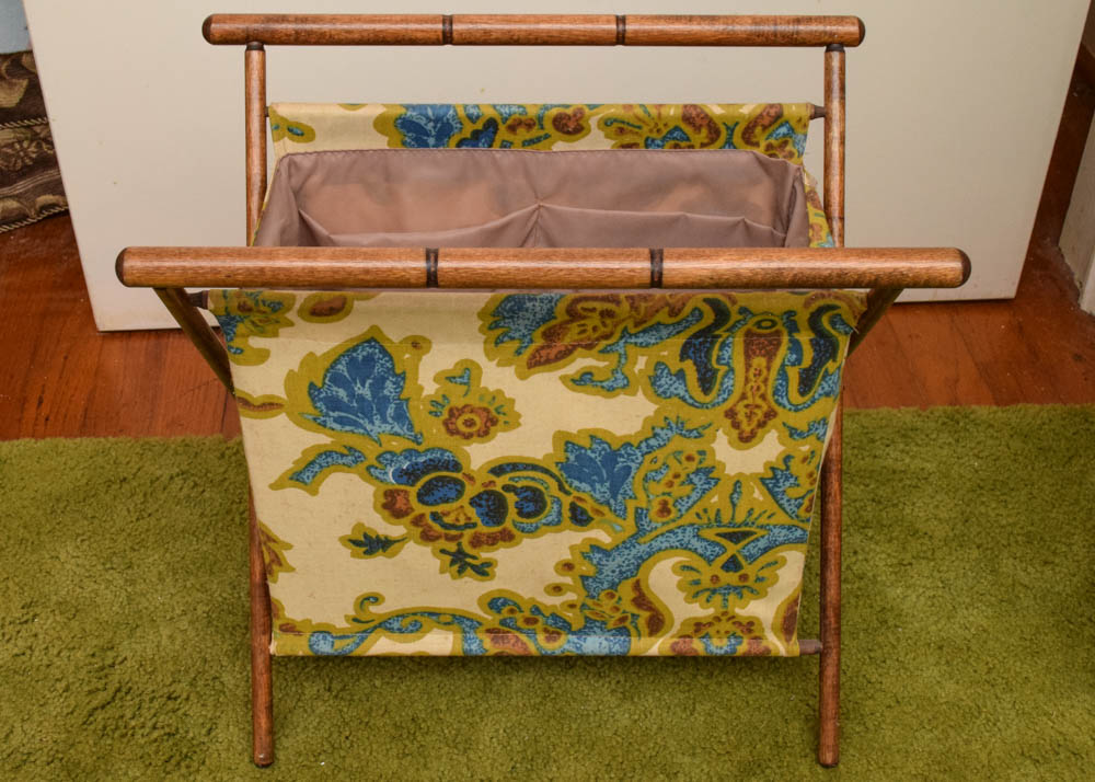 Mid Century Modern Sewing Cabinet, Stool, and Singer Sewing Machine