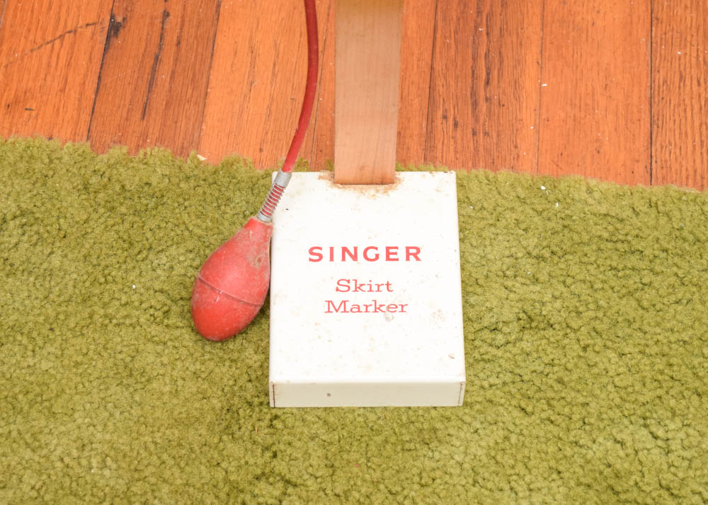 Mid Century Modern Sewing Cabinet, Stool, and Singer Sewing Machine