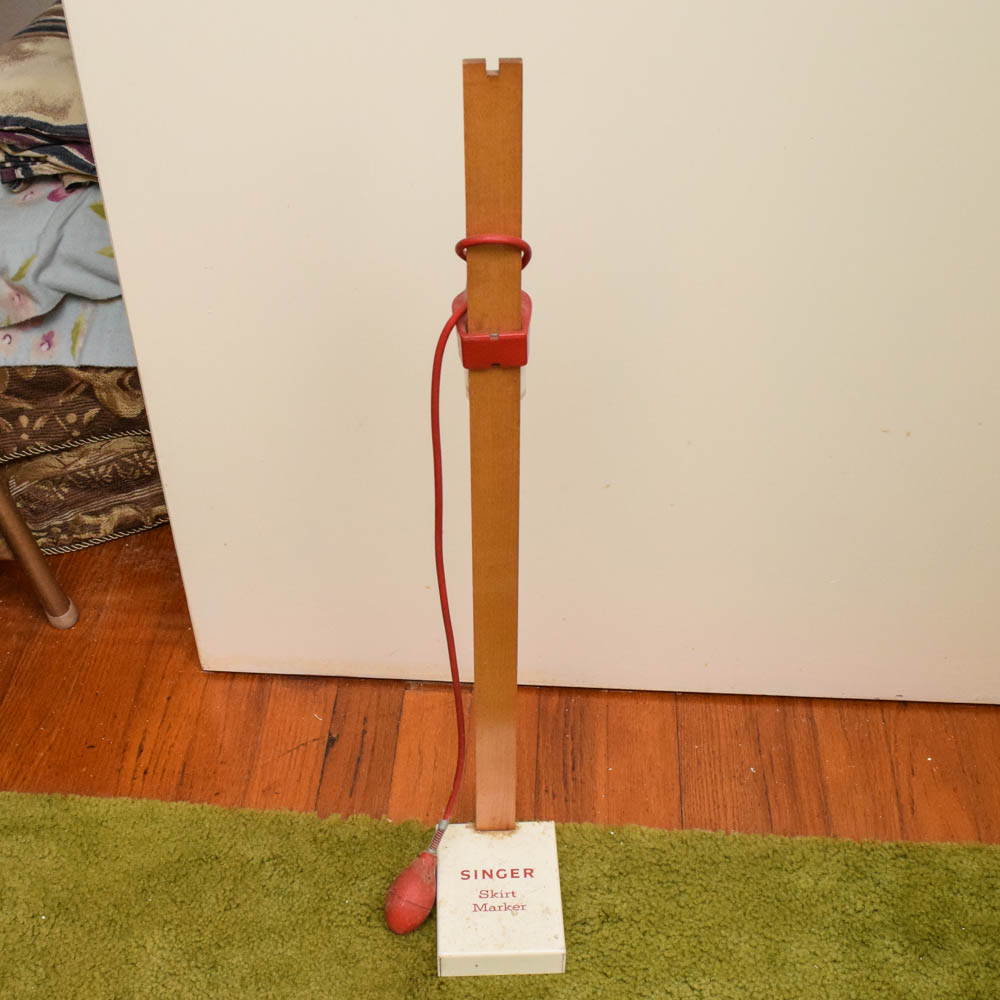 Mid Century Modern Sewing Cabinet, Stool, and Singer Sewing Machine