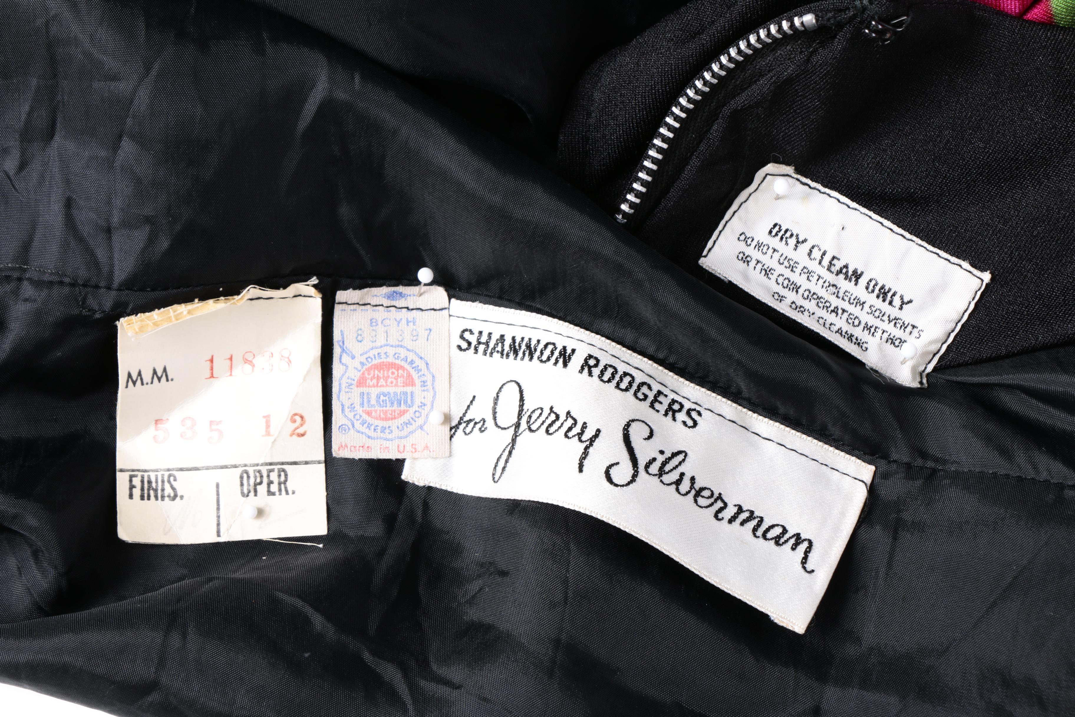 1970s Shannon Rodgers for Jerry Silverman Black Floral Empire Waist Dress