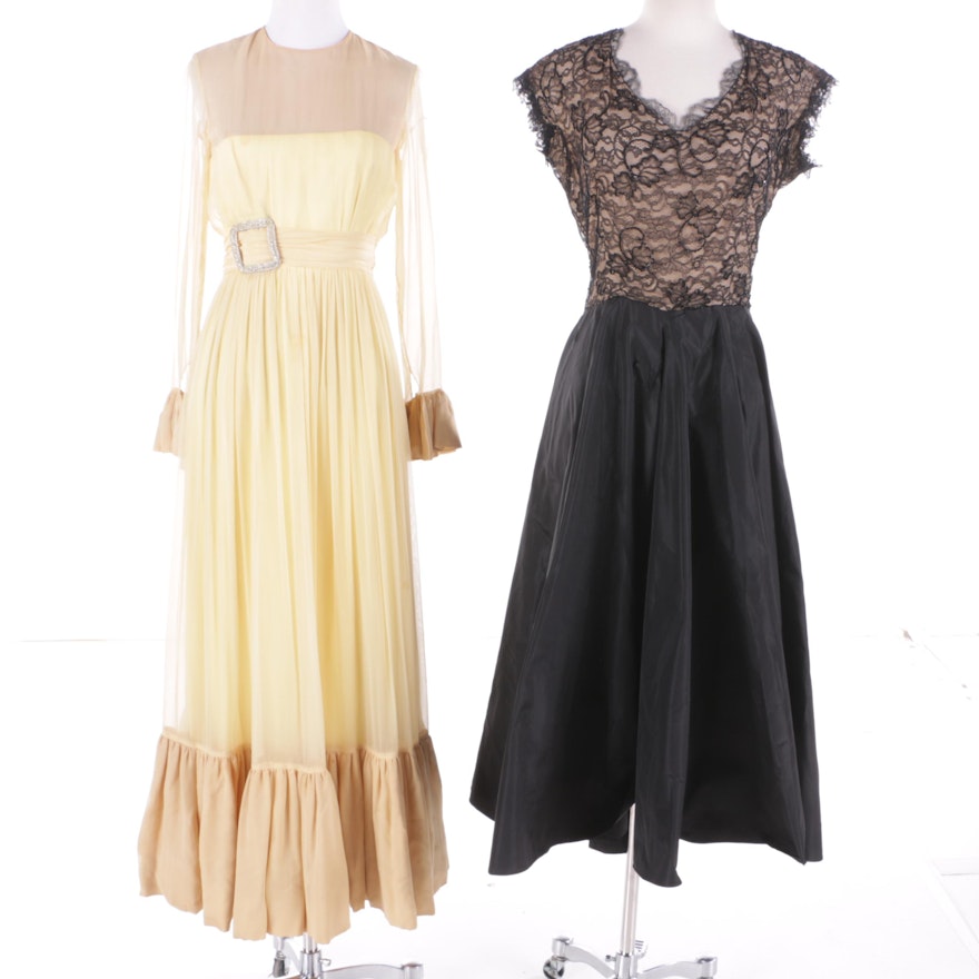 1950s & 1960s Lace, Beading, Chiffon, and Rhinestone Dresses