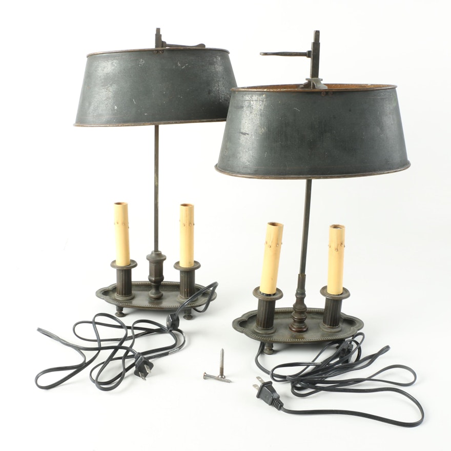 Pair of Vintage Bouillotte Candlestick Lamps