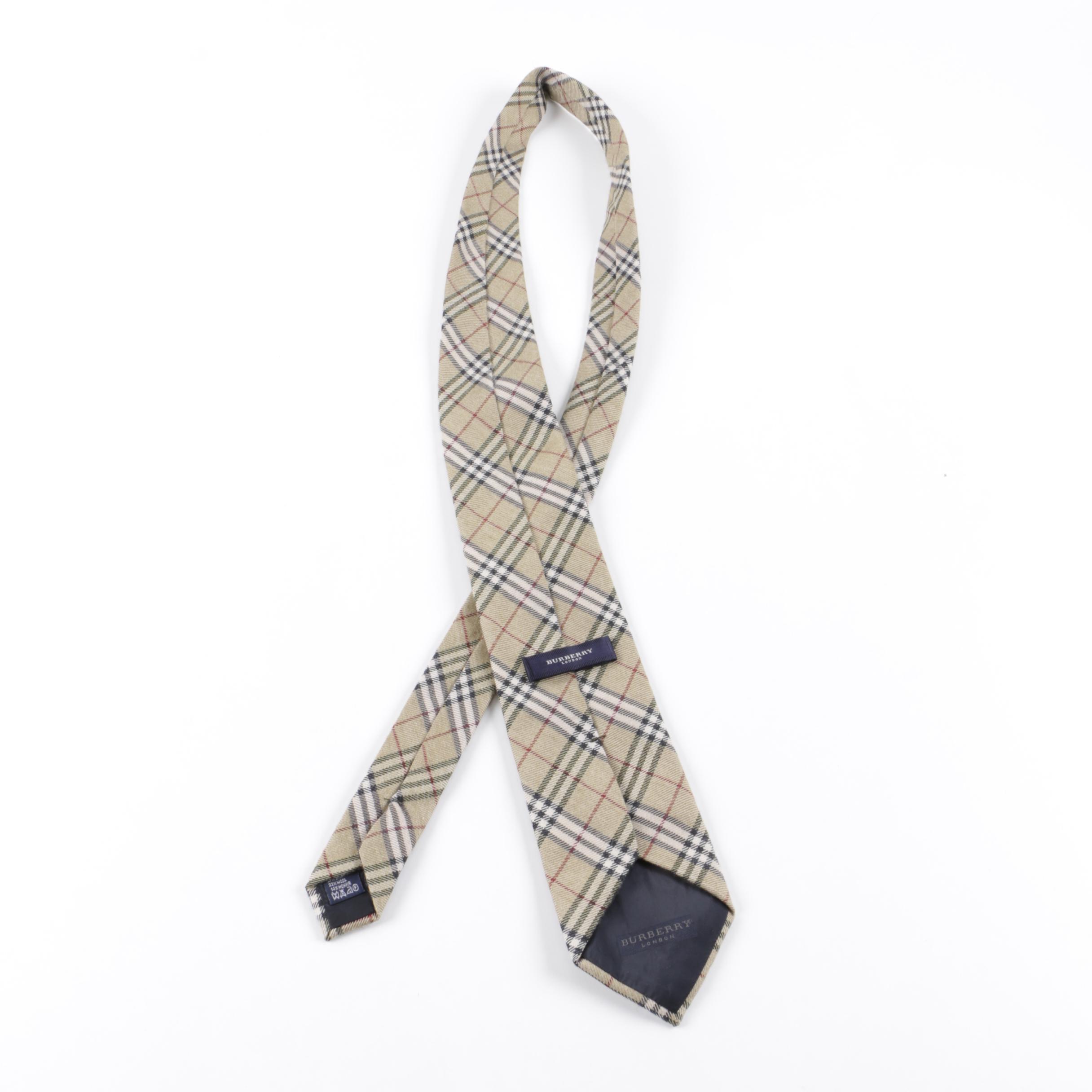 Burberry London Plaid Wool Blend Necktie