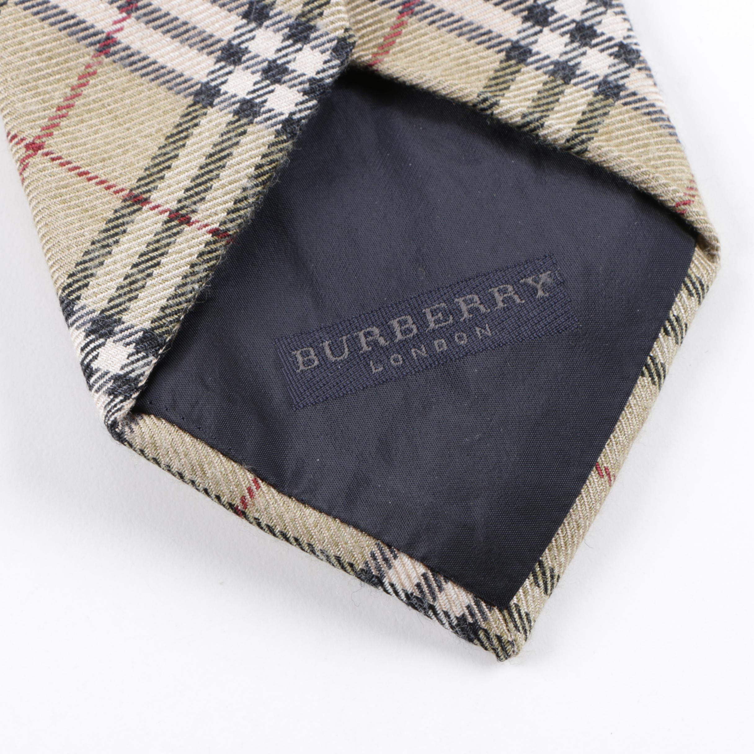 Burberry London Plaid Wool Blend Necktie