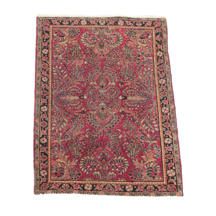 Vintage Hand-Knotted Persian Sarouk Wool Area Rug