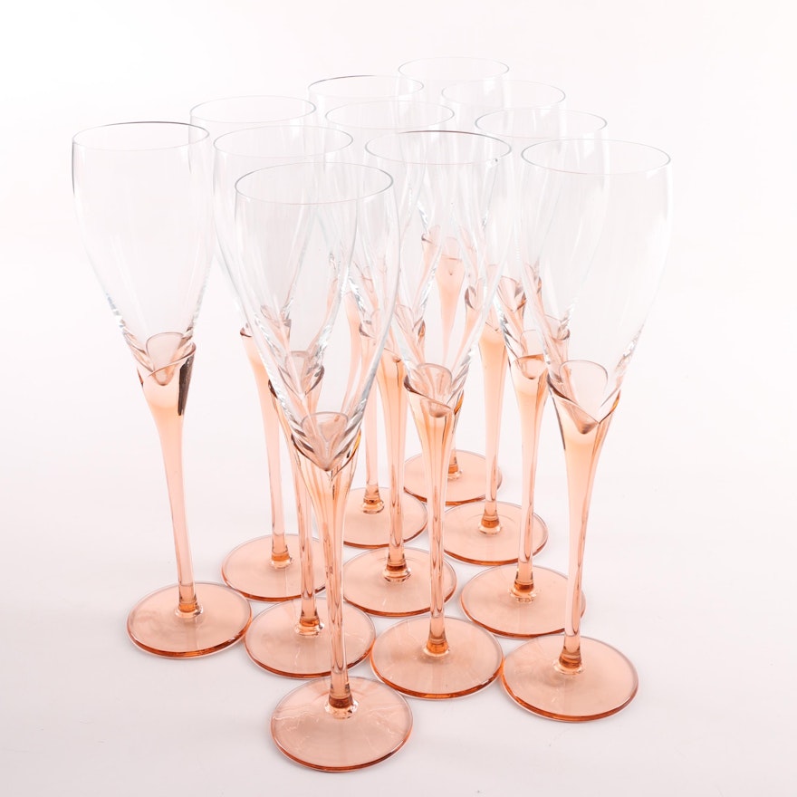 Champagne Flutes with Pink Stems