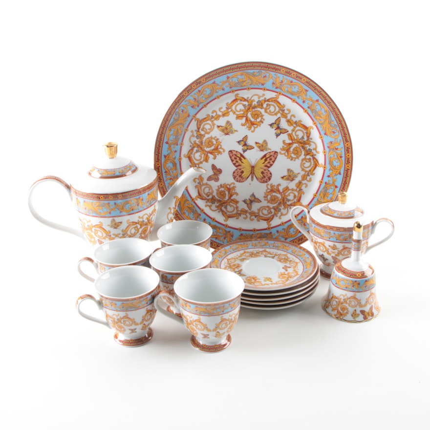 Sorelle Butterfly and Scroll Porcelain Dessert Serving Set