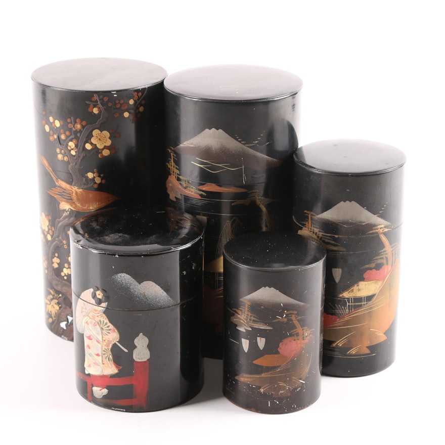 Japanese Abalone Metal Canisters