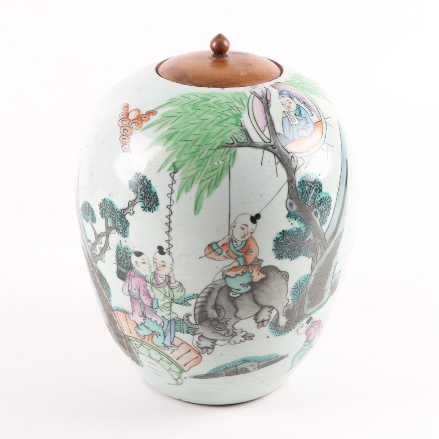 Chinese Hand-Painted Ceramic Urn