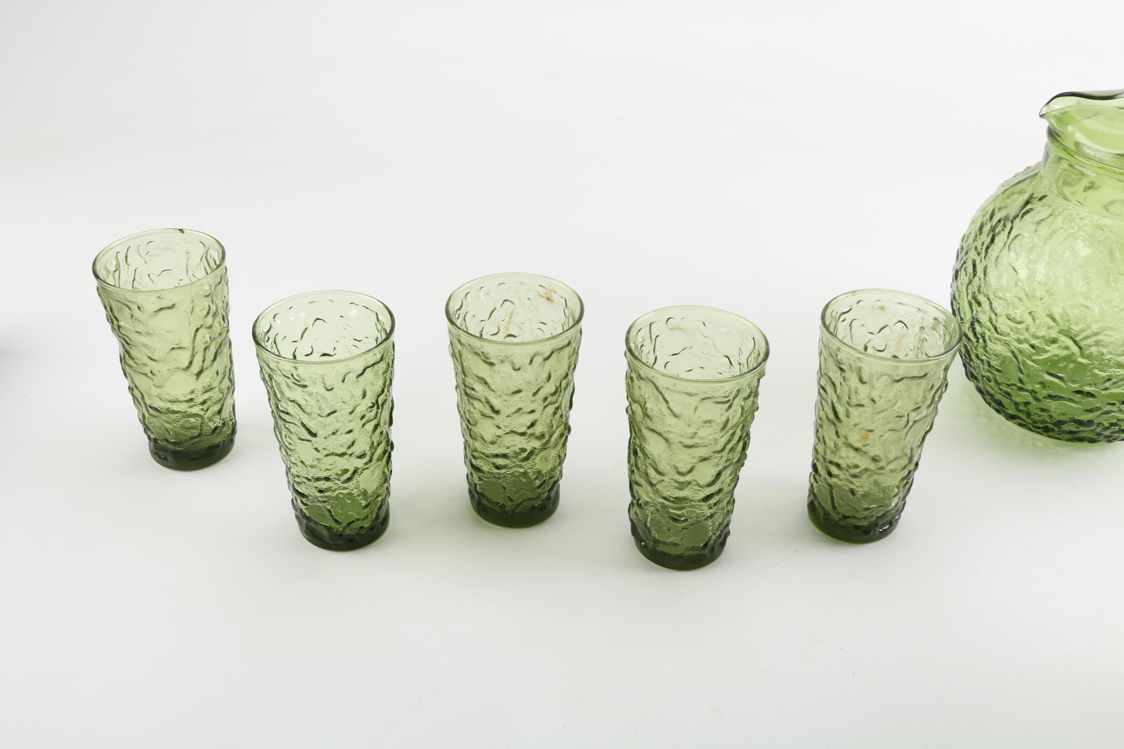 Anchor Hocking "Milano" Avocado Glass Pitcher Set with Compote