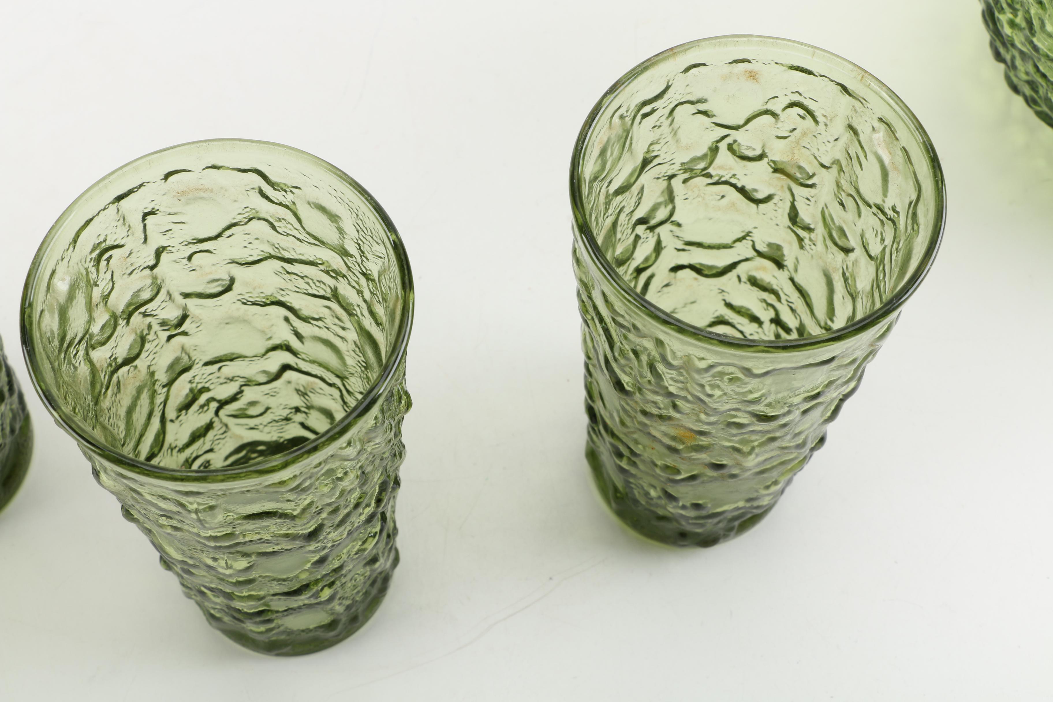 Anchor Hocking "Milano" Avocado Glass Pitcher Set with Compote