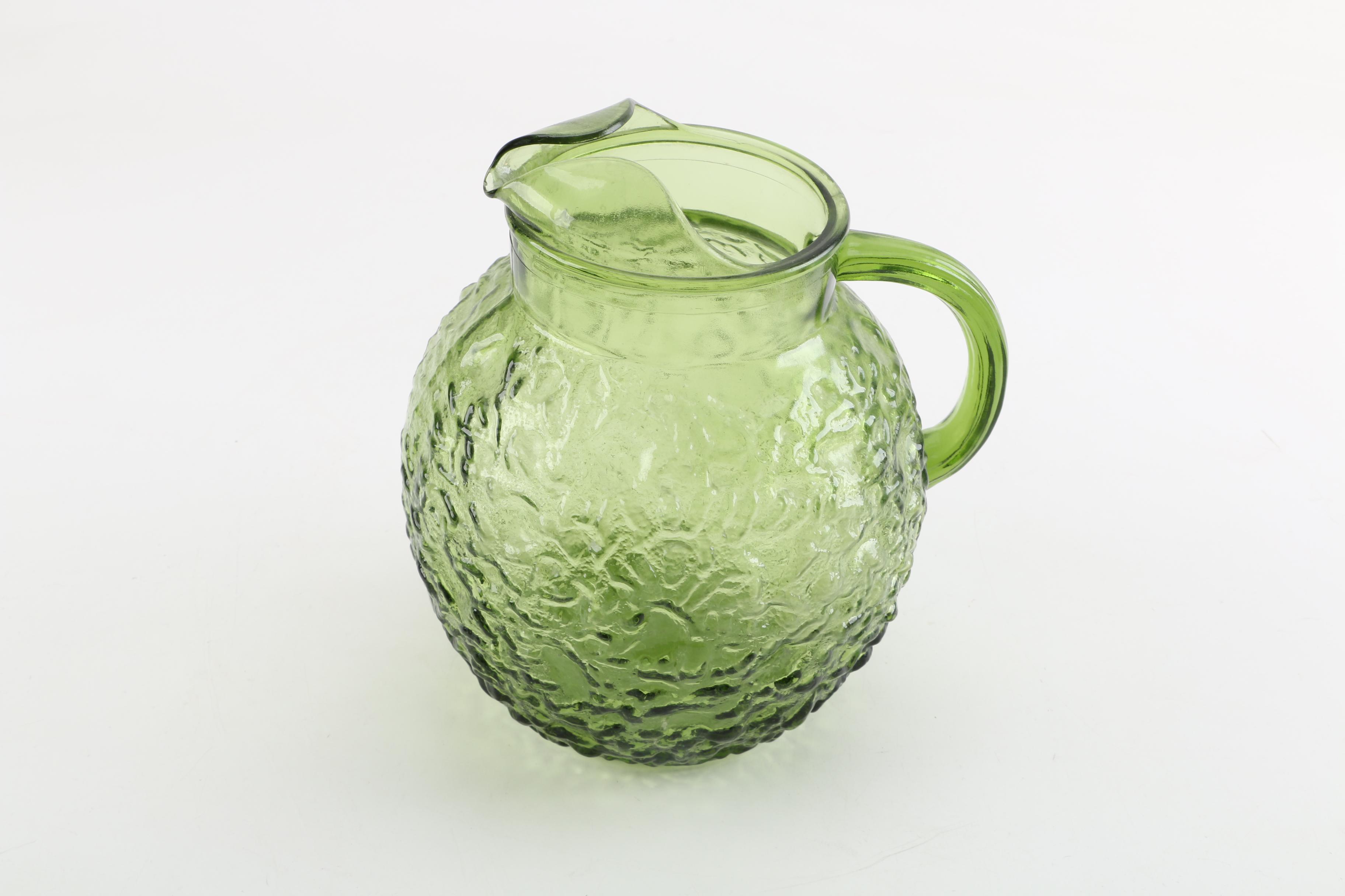 Anchor Hocking "Milano" Avocado Glass Pitcher Set with Compote