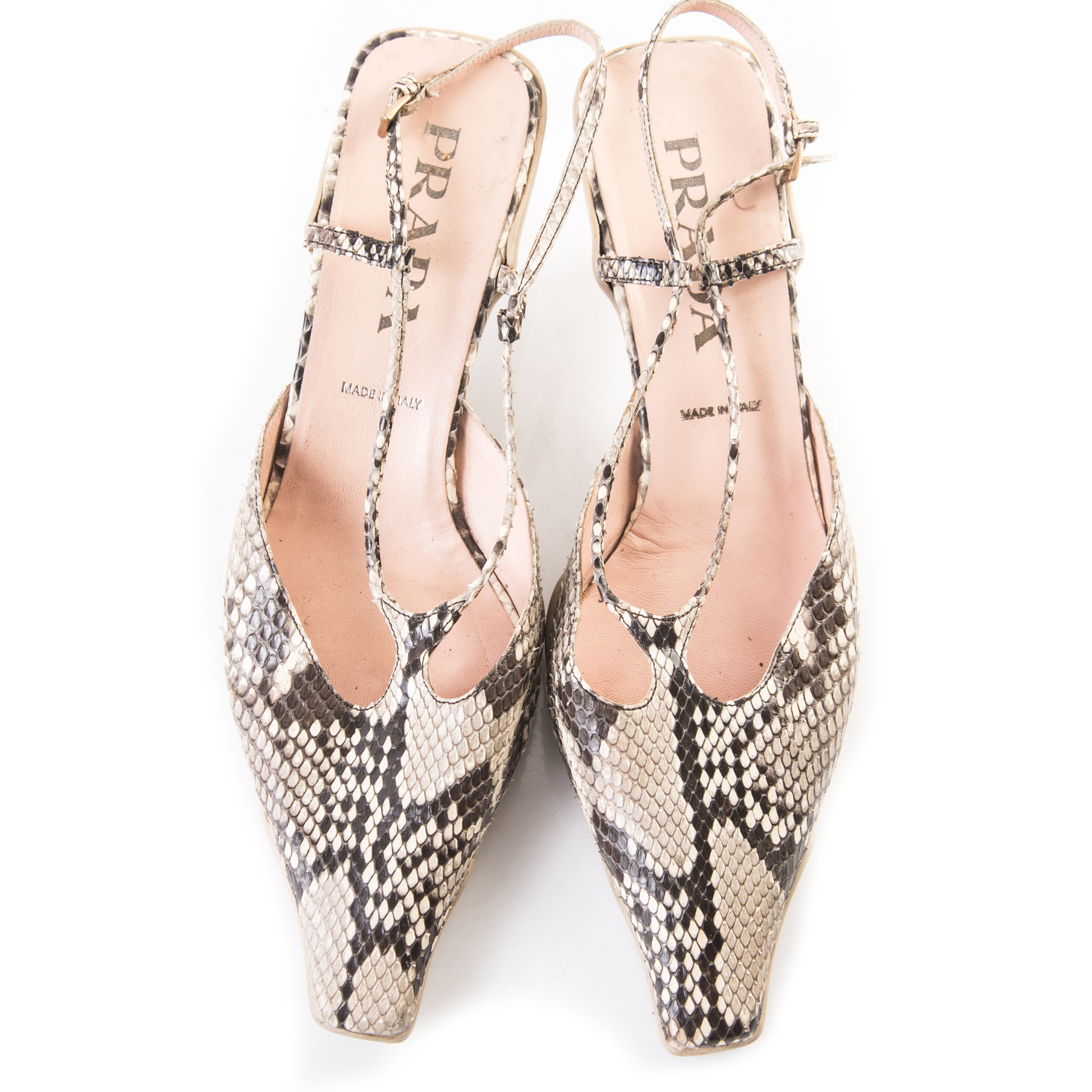 Prada Python Skin Slingback Kitten Heels, Made in Italy