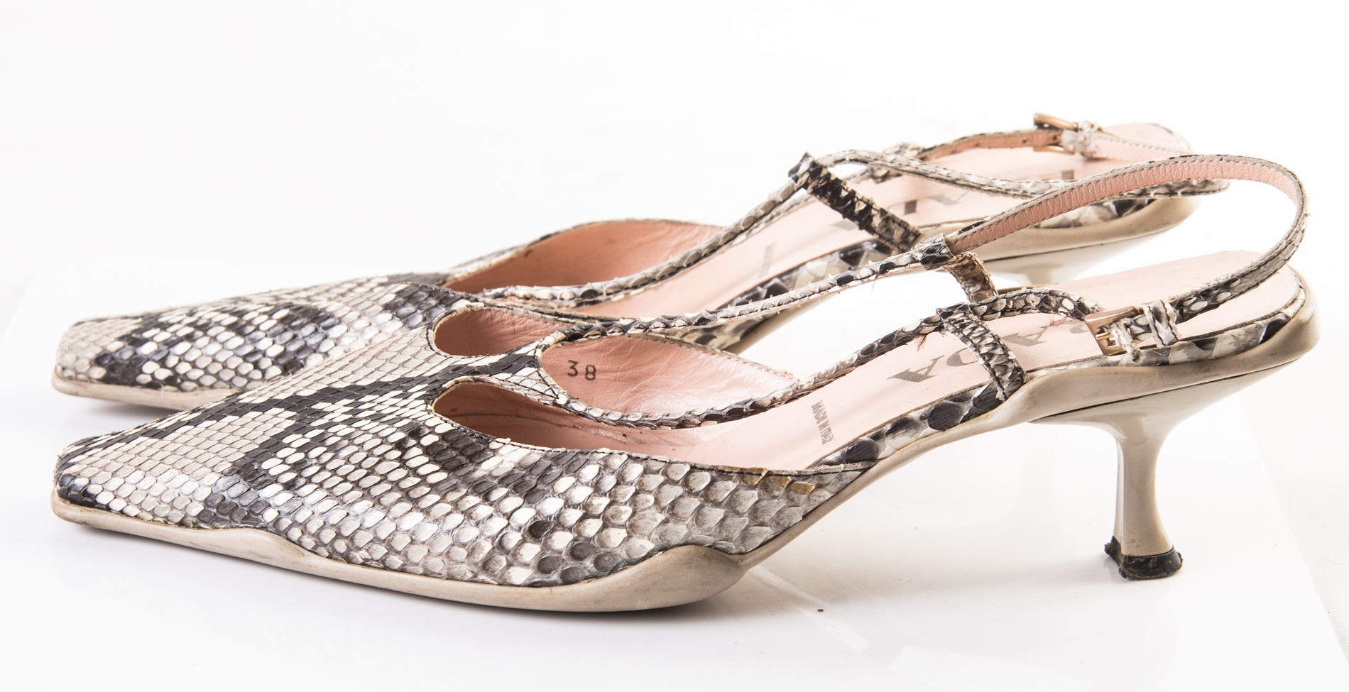 Prada Python Skin Slingback Kitten Heels, Made in Italy