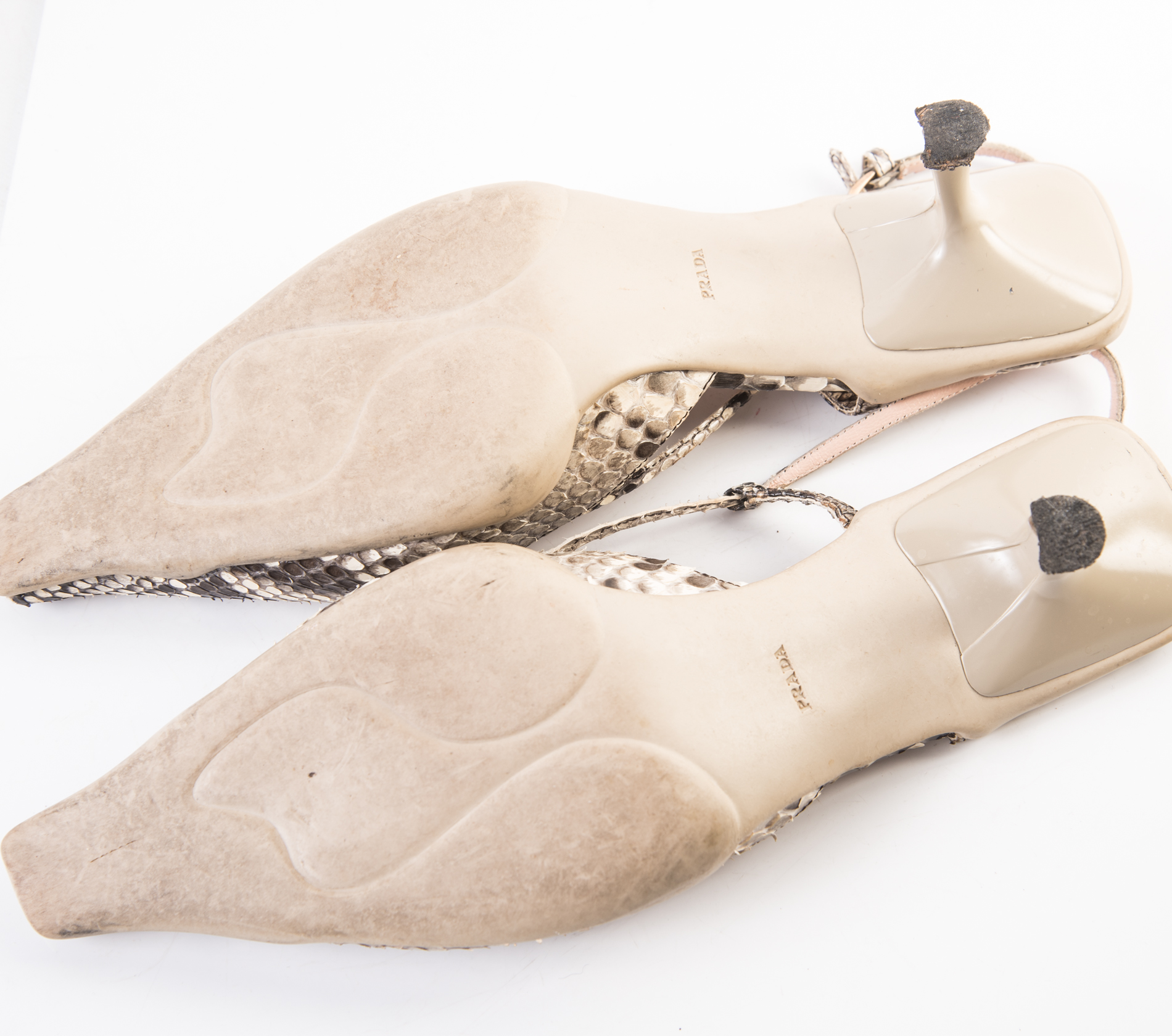 Prada Python Skin Slingback Kitten Heels, Made in Italy