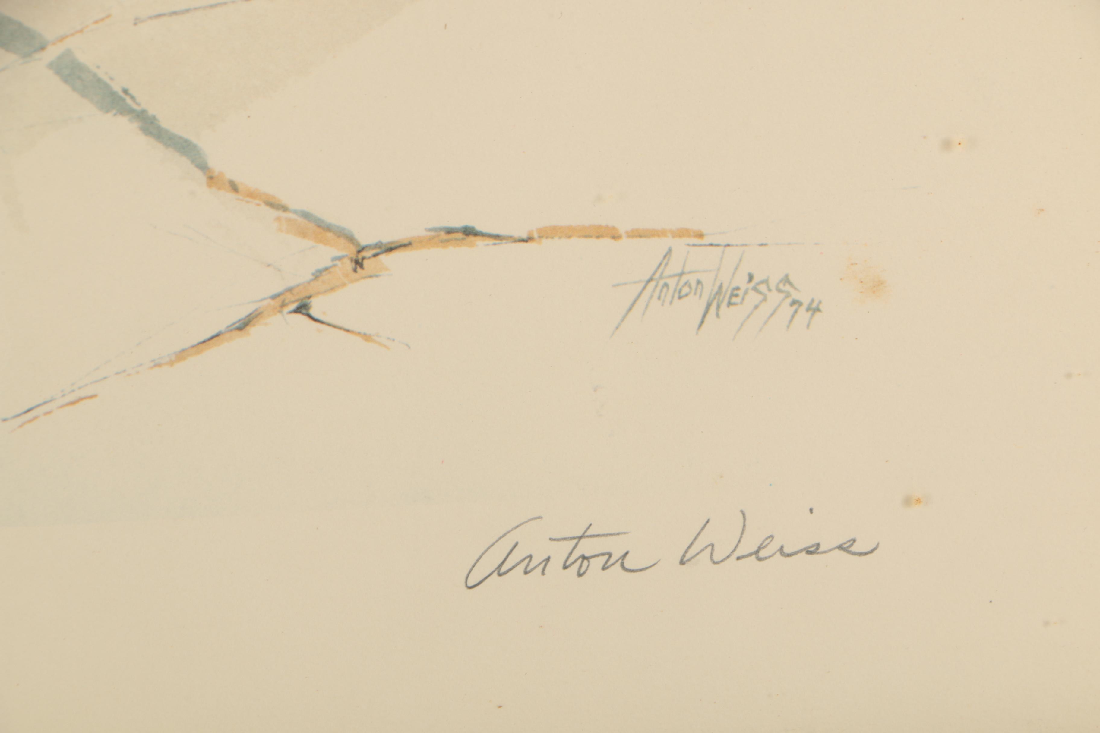 Anton Weiss Vintage Offset Lithographic Limited Edition Print "Winter Hills"