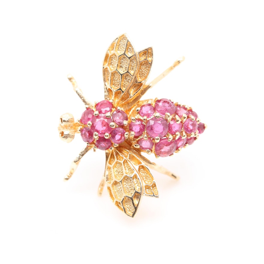 14K Yellow Gold Ruby Converter Brooch