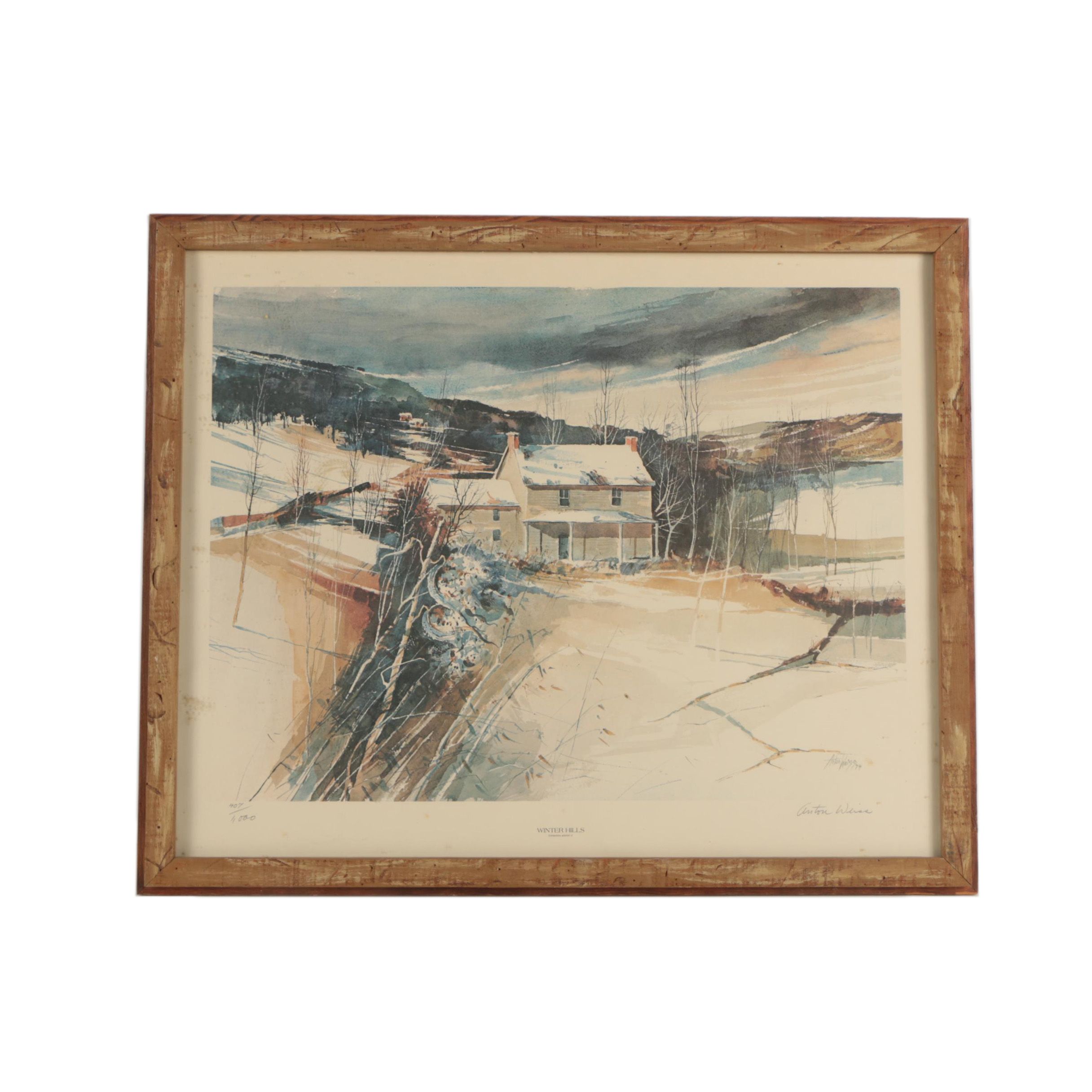 Anton Weiss Vintage Offset Lithographic Limited Edition Print "Winter Hills"