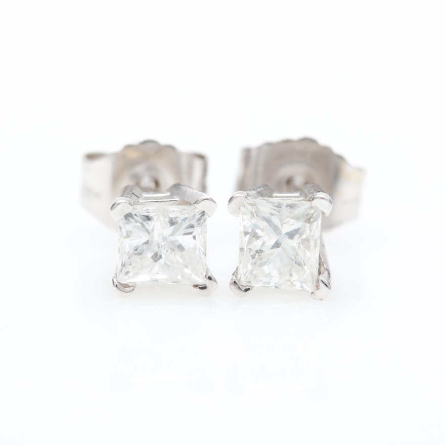 14K White Gold Diamond Stud Earrings