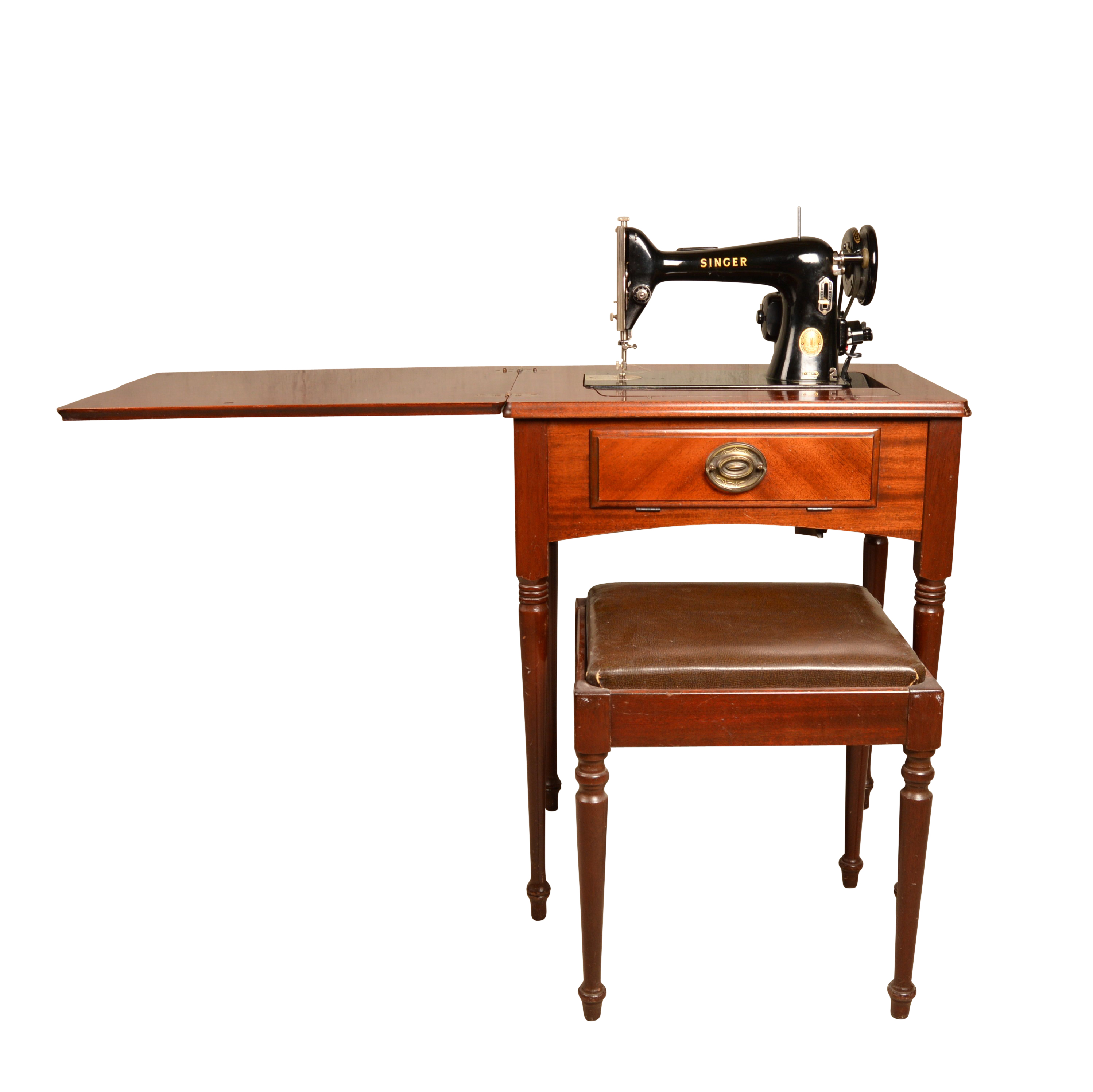 Singer Sewing Machine with Cabinet and Bench, Circa 1955
